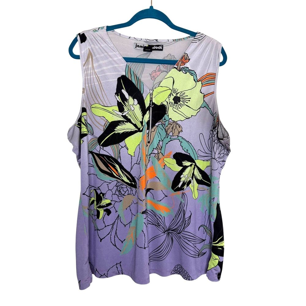 Jamie Sadock Golf Top Shirt Blouse 1/4 Zip V Neck Sleeveless Floral XXL